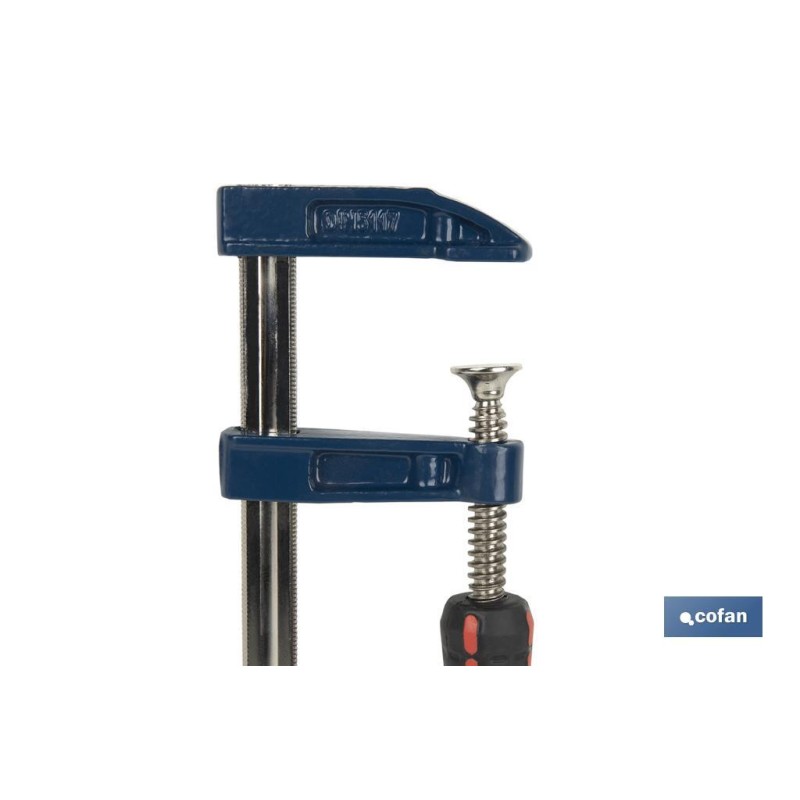 Sargento de sujeción | Tipo F | Medida del ancho interior desde 50 hasta 120 mm | Apertura desde 150 hasta 400 mm