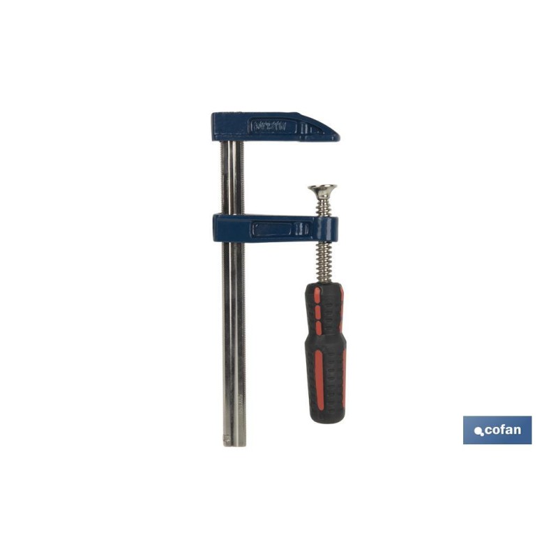 Sargento de sujeción | Tipo F | Medida del ancho interior desde 50 hasta 120 mm | Apertura desde 150 hasta 400 mm