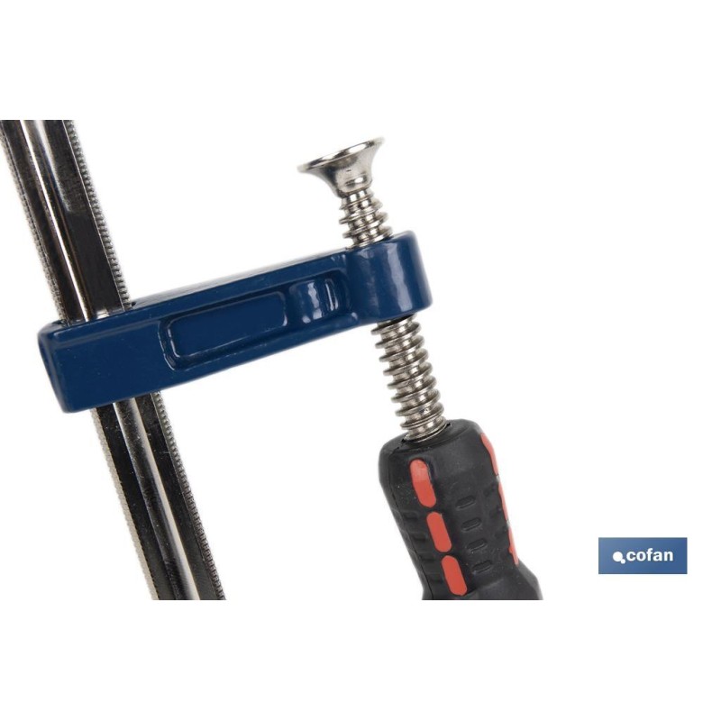 Sargento de sujeción | Tipo F | Medida del ancho interior desde 50 hasta 120 mm | Apertura desde 150 hasta 400 mm