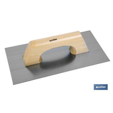Paleta modelo llana rectangular | Longitud: 300 x 150 x 0,7 mm | Para la construcción | Mango de madera