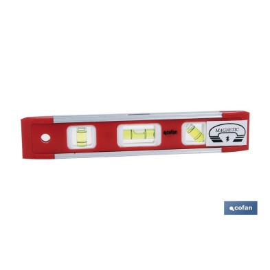 Nivel magnético en aluminio tipo torpedo | Medidas en  250 mm | Nivel de 3 burbujas para facilitar la nivelación