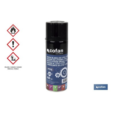 Grasa blanca de litio + PTFE 400 ml | En spray con aditivo de PTFE | Spray de lubricante líquido
