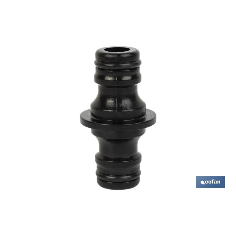 Conector doble para mangueras de jardín | Rosca macho para empalmes | Polietileno | Rápido de instalar