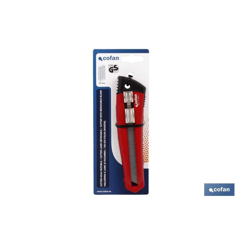 Cúter profesional | Cúter ergonómico y ligero | Medidas de la hoja: 18 mm