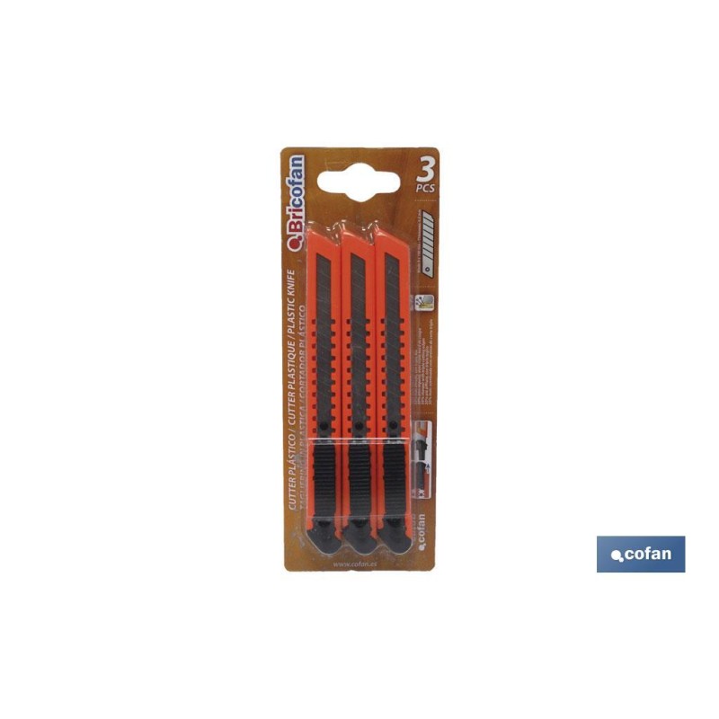 Pack de 3 cúter | Fabricado en ABS | Medida de la hoja de 9 mm