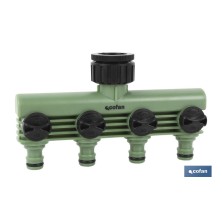 Colector de riego | Con 4 salidas ajustables para mangueras de Jardín | Con adaptador de grifo