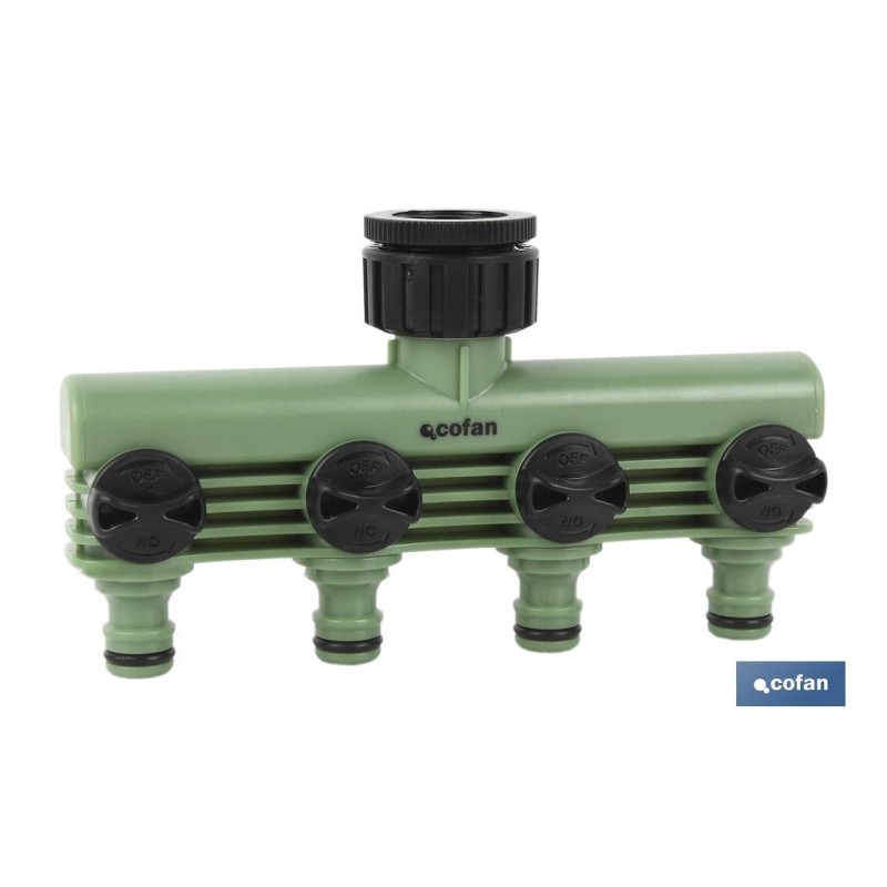 Colector de riego | Con 4 salidas ajustables para mangueras de Jardín | Con adaptador de grifo