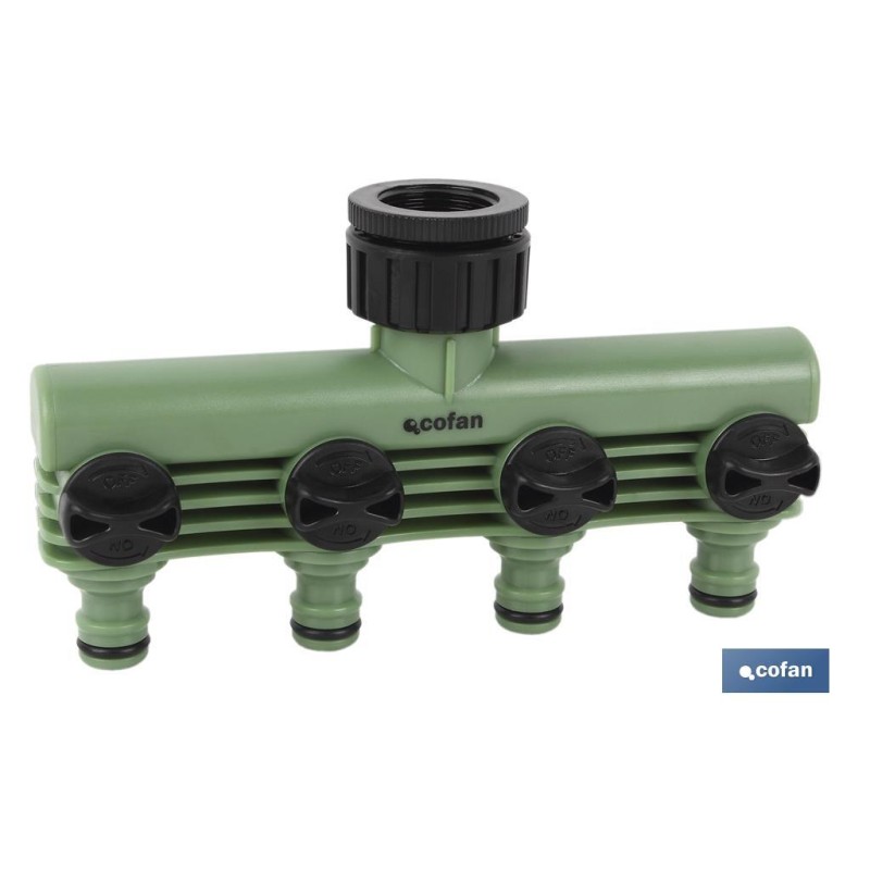 Colector de riego | Con 4 salidas ajustables para mangueras de Jardín | Con adaptador de grifo