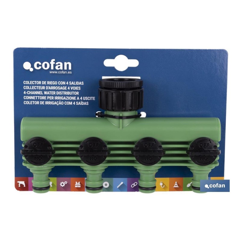 Colector de riego | Con 4 salidas ajustables para mangueras de Jardín | Con adaptador de grifo