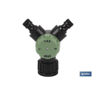 Colector de riego | Con 2 salidas para mangueras de jardín | Con adaptador de grifo | Cabeza de 3/4 - 1