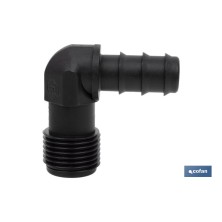 Conector en forma de Codo con Rosca Macho 3/4'' color Negro