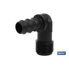 Conector en forma de Codo con Rosca Macho 3/4'' color Negro