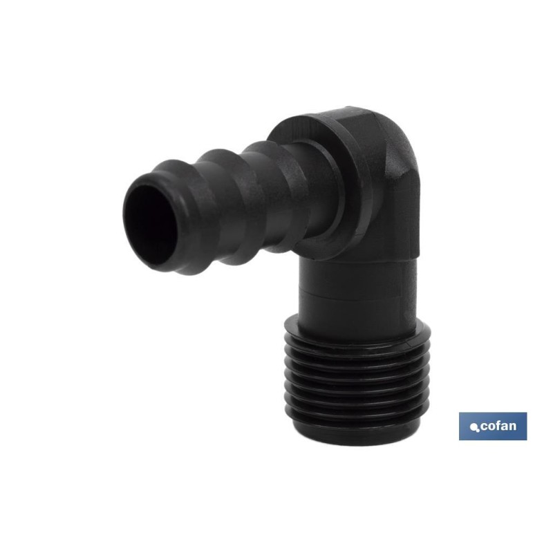 Conector en forma de Codo con Rosca Macho 3/4'' color Negro