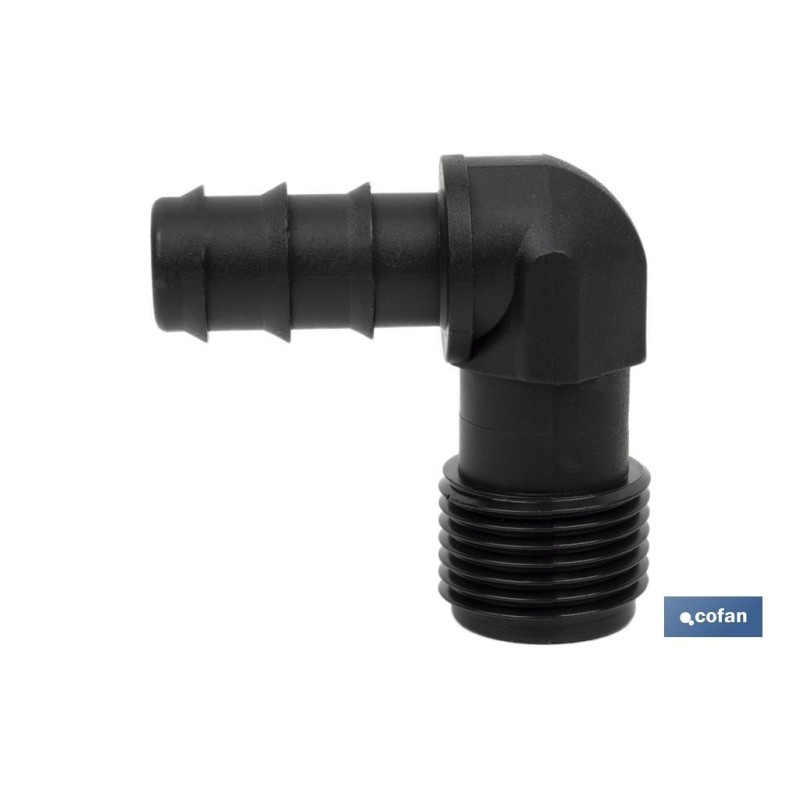 Conector en forma de Codo con Rosca Macho 3/4'' color Negro