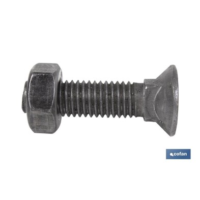 Tornillo de arado DIN 608 | Cuello cuadrado | Tuerca hexagonal DIN 934 incluida | Clase 6.8 | Disponible en diferentes medidas