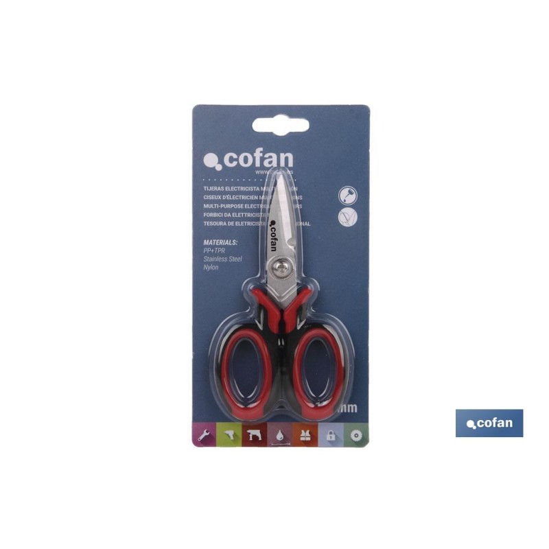 Tijeras de electricista profesional | Con longitud 150 mm  | Con hueco especial para pelar y cortar cable