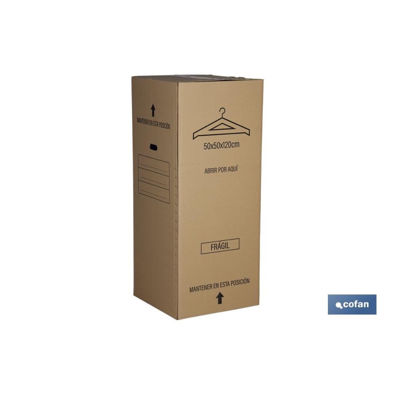 Caja armario para mudanzas | Medidas 50 x 50 x 120 cm | Material de cartón ondulado