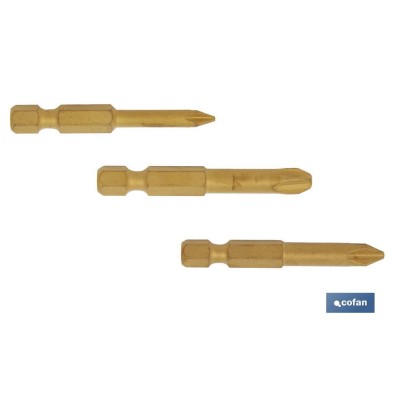 Kit de puntas de Titanio para atornillar | Contenido 3 puntas Phillips de 50 mm | Modelo 1/4 PH