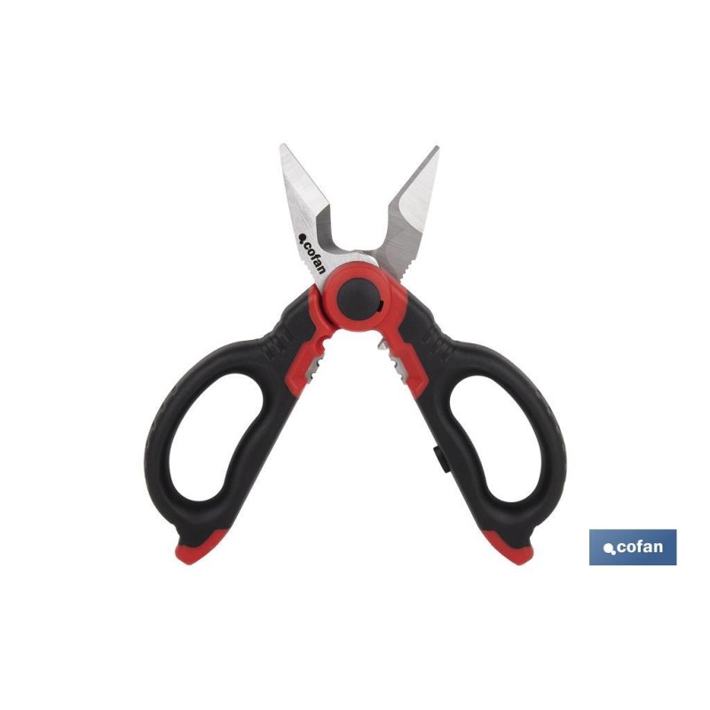 Tijeras de electricista profesional | Con longitud 160 mm  | Con accesorios pelacables y de crimpar)