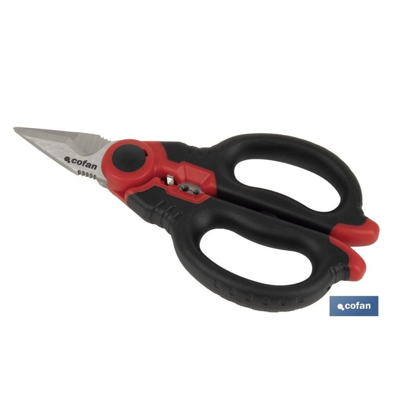Tijeras de electricista profesional | Con longitud 160 mm  | Con accesorios pelacables y de crimpar)