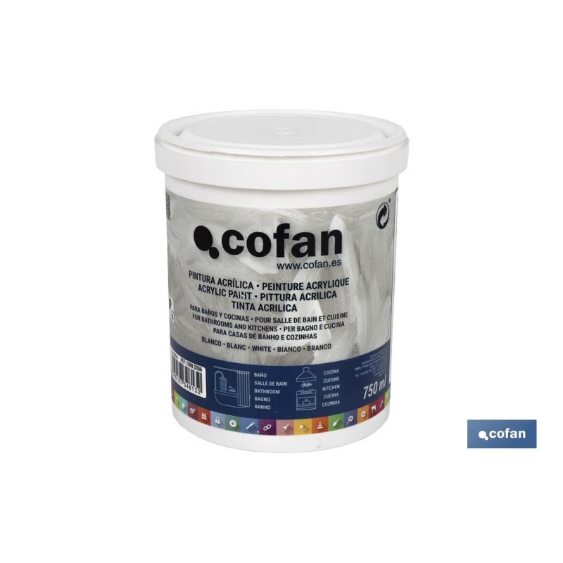 Pintura Acrílica para Baño y Cocina | Bote de 750 ml | Color Blanco
