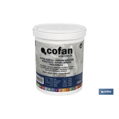 Pintura Acrílica para Baño y Cocina | Bote de 750 ml | Color Blanco