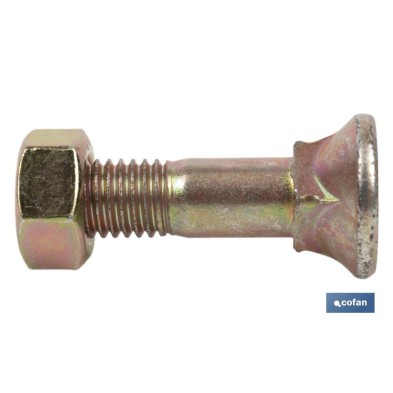 Tornillo de arado DIN 608 | Cuello cuadrado | Tuerca hexagonal DIN 934 incluida | Clase 8.8 | Disponible en diferentes medidas