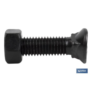 Tornillo cultivador | Cabeza ovalada y cuello cuadrado | Tuerca hexagonal DIN 934 incluida | Clase 8.8 | Disponible en diferente