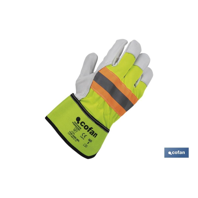 Guantes de piel vacuno con cinta reflectante | Tallas: 9, 10 y 11