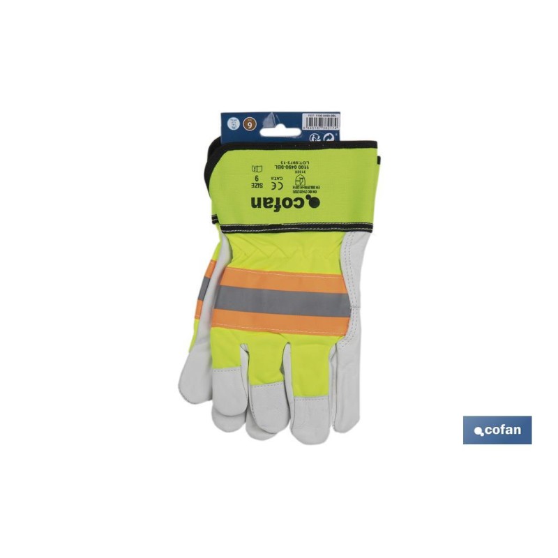 Guantes de piel vacuno con cinta reflectante | Tallas: 9, 10 y 11