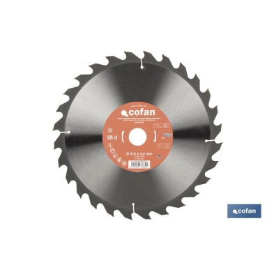 Hoja de sierra circular | Disco de corte para madera | Ideal para sierras circulares de mesa | 28 dientes | Medidas: 315 x 3,2 x