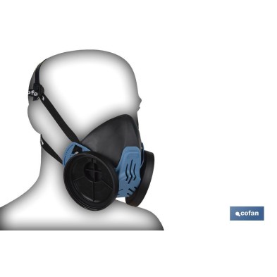 Media máscara | Para dos filtros de protección intercambiables | Bandas de sujeción | Protección contra gases, vapores, partícul