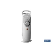 Mini radiador de aceite | Potencia: 450 W | Termostato regulable | Seguridad antiincendios | Color: blanco | Medidas: 26 x 13 x 