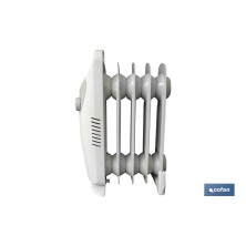 Mini radiador de aceite | Potencia: 450 W | Termostato regulable | Seguridad antiincendios | Color: blanco | Medidas: 26 x 13 x 