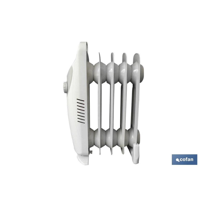 Mini radiador de aceite | Potencia: 450 W | Termostato regulable | Seguridad antiincendios | Color: blanco | Medidas: 26 x 13 x 