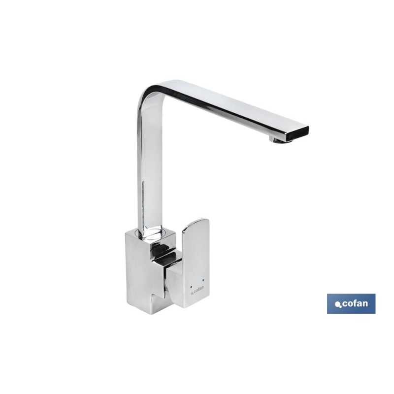 Grifo de Cocina Monomando con Diseño Cuadrado | Medida: Alto 29,1 cm x Ancho 5 cm | Cartucho Cerámico de 35 mm