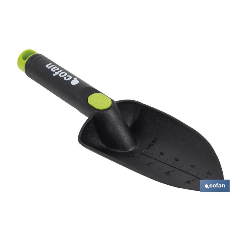 Trasplantador de nylon resistente para jardinería | Con escala y ancho de trabajo de 80 mm