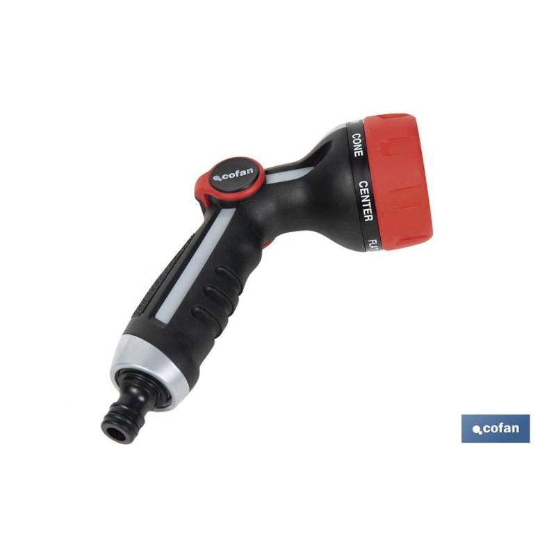 Pistola de riego con 7 modos de flujo y control del caudal con el pulgar