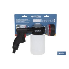 Pistola de riego con 6 posiciones ajustables y depósito para dispensador de jabón de 500 ml