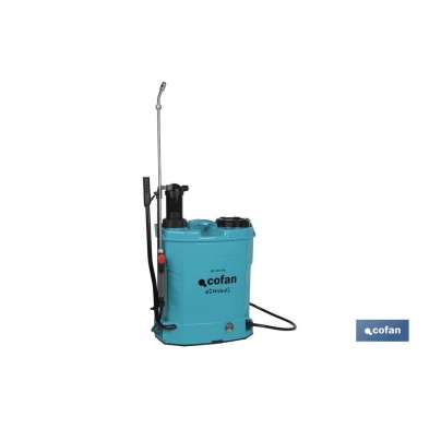 Pulverizador de espalda | Funcionamiento eléctrico y manual | Capacidad: 16 litros | Batería de Li-Ion 12 V | Lanza 60 cm | 4 bo