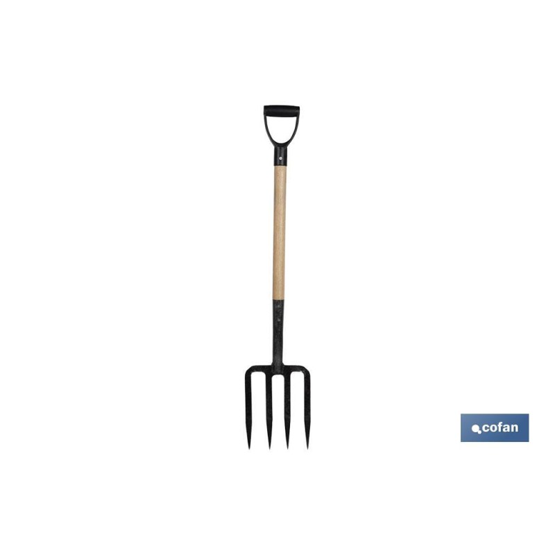 Horca para cavar de acero endurecido | 4 dientes | Ideal para jardinería y agricultura | Medidas: 23 x 105 cm