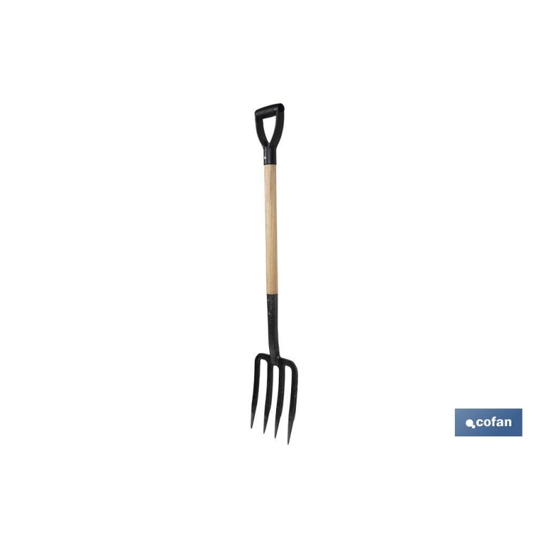 Horca para cavar de acero endurecido | 4 dientes | Ideal para jardinería y agricultura | Medidas: 23 x 105 cm