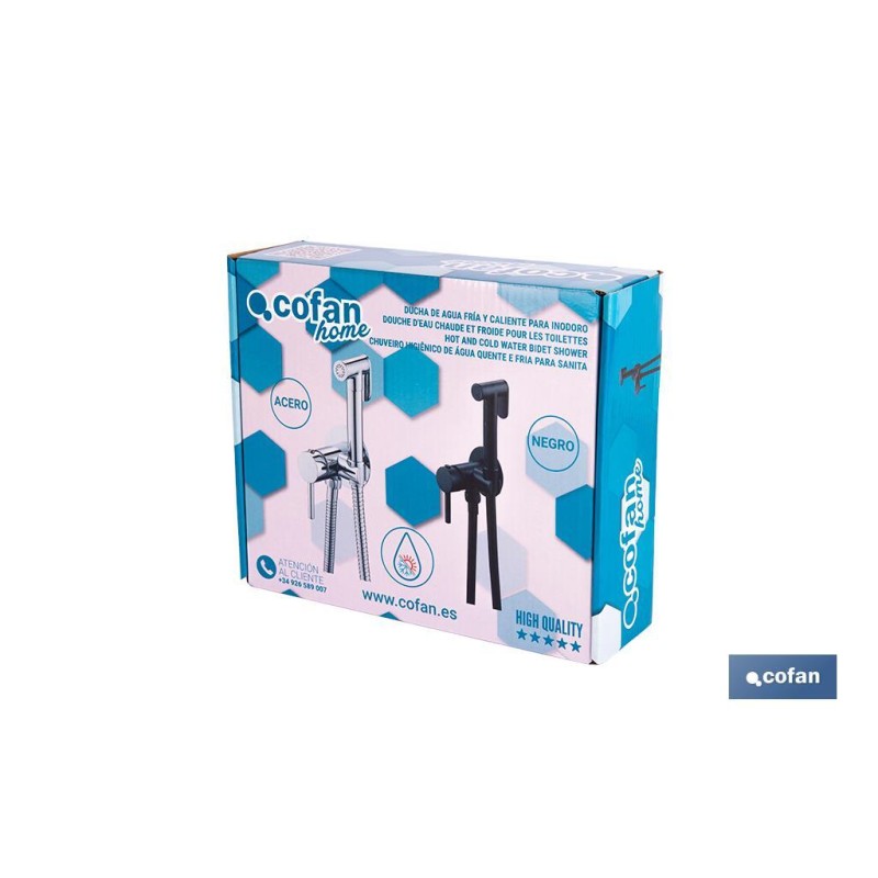 Ducha higiénica para inodoro | Grifo de bidé empotrado | Agua fría y caliente | Manguera incluida | Disponible en acabado negro 