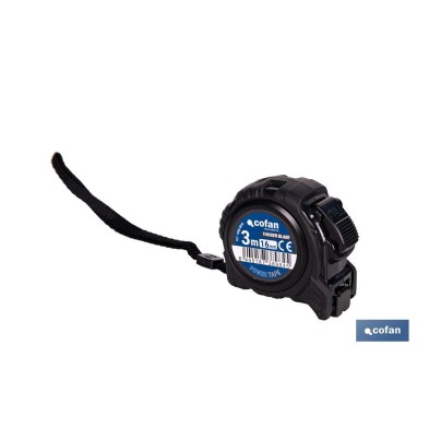 Flexómetro de hoja negra con impresión a doble cara | Carcasa de ABS | Funda antichoque | Botón de bloqueo automático | Disponib