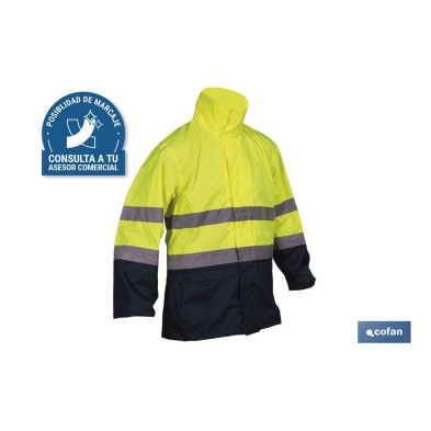 Chaqueta de lluvia de alta visibilidad con cierre de cremallera | Color: amarillo y azul | Disponible desde la talla S hasta la 