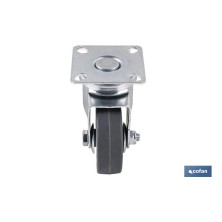 Rueda de goma gris con placa giratoria | Diámetros desde 50 mm hasta 75 mm | Para pesos máximos desde 36 kg hasta 45 kg