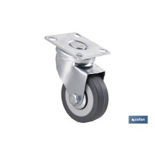 Rueda de goma gris con placa giratoria | Diámetros desde 50 mm hasta 75 mm | Para pesos máximos desde 36 kg hasta 45 kg