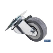 Rueda de goma gris con placa giratoria | Diámetros desde 50 mm hasta 75 mm | Para pesos máximos desde 36 kg hasta 45 kg