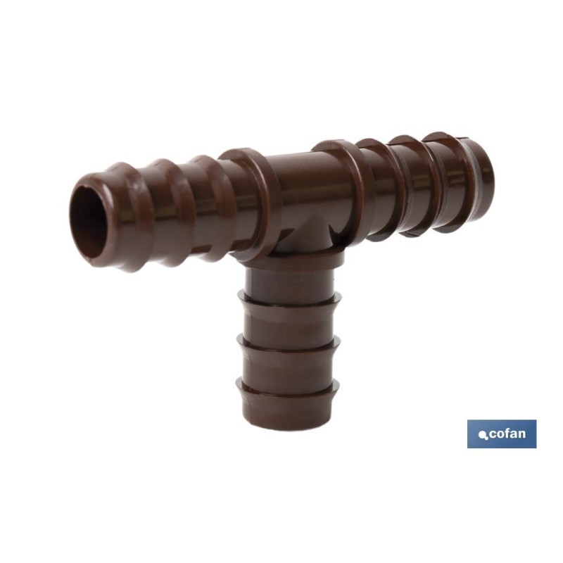 Conector en forma de T para riego por goteo | 16 mm de diámetro | Para sistemas de riego