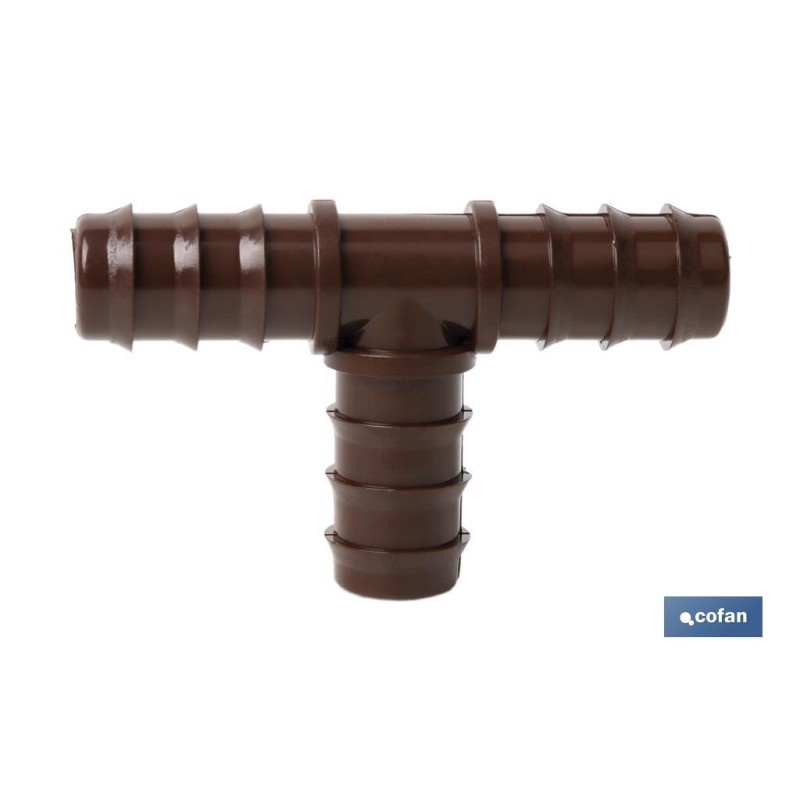 Conector en forma de T para riego por goteo | 16 mm de diámetro | Para sistemas de riego